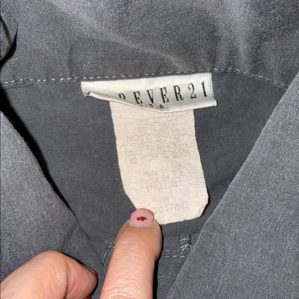 Vintage Forever 21 Gray Career Top Button Down Small Made in USA Cotton - Picture 3 of 6
